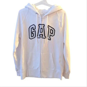 Women's Gap Sweatshirt White Pockets Front Zipper Closure Cotton Casual SZ M